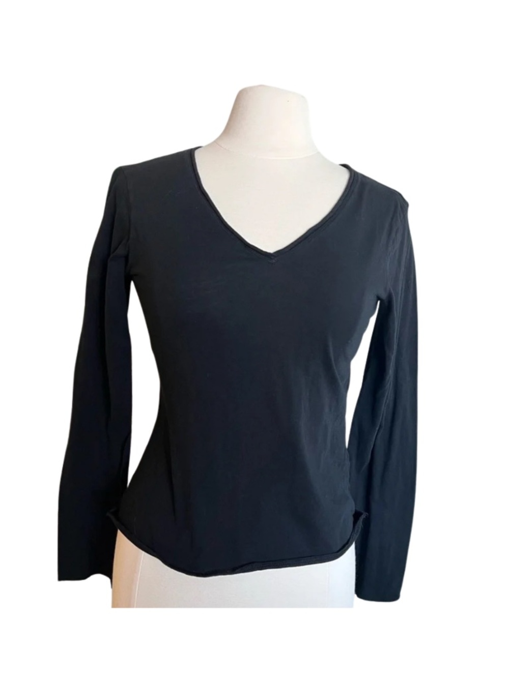 Old Navy Perfect Fit Black Sheer V-Neck Long Sleeve Tee Size Medium